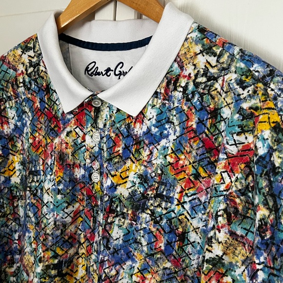 Robert Graham Men's Size L Classic Fit Short Sleeve Colorful Abstract Polo - Picture 4 of 11